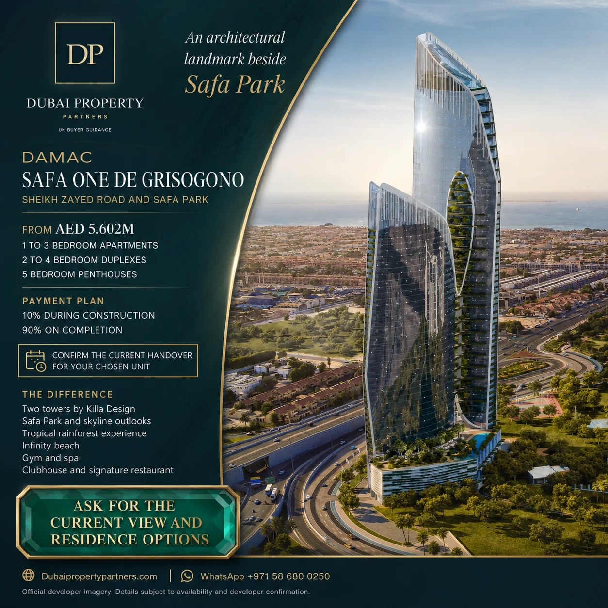 Safa One de GRISOGONO | Landmark Residences beside Safa Park, Sheikh Zayed Road and Safa Park, Dubai