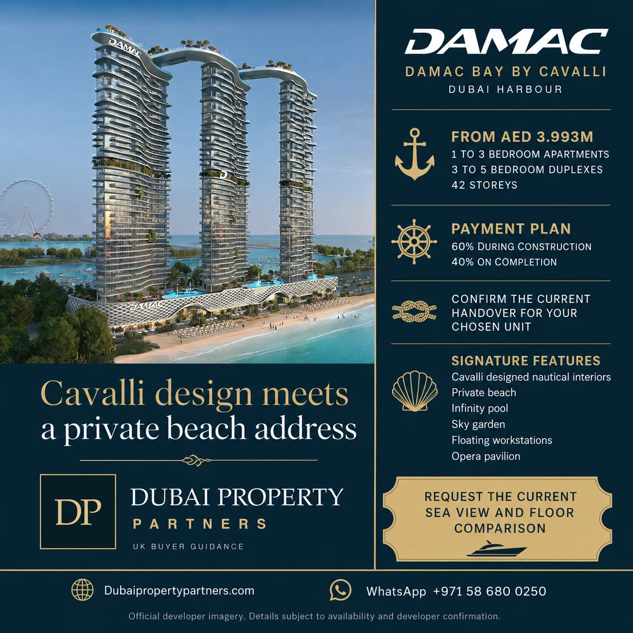DAMAC Bay by Cavalli | Private Beach Residences at Dubai Harbour, Dubai Harbour, Dubai