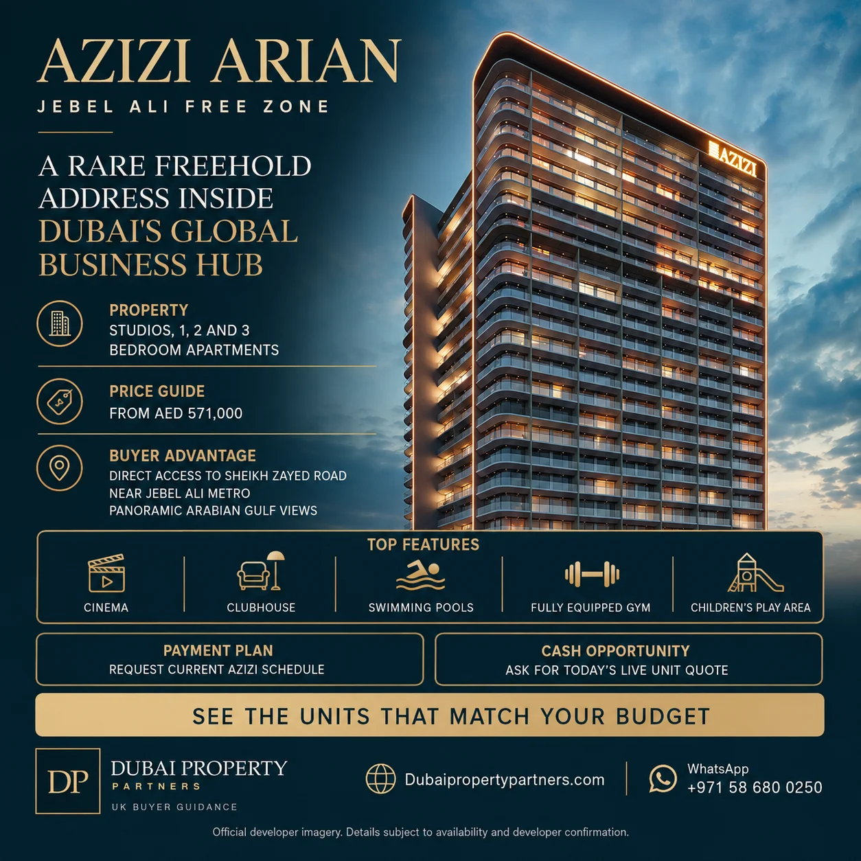 Azizi Arian | Freehold Apartments in Jebel Ali Free Zone, Jebel Ali Free Zone, Dubai